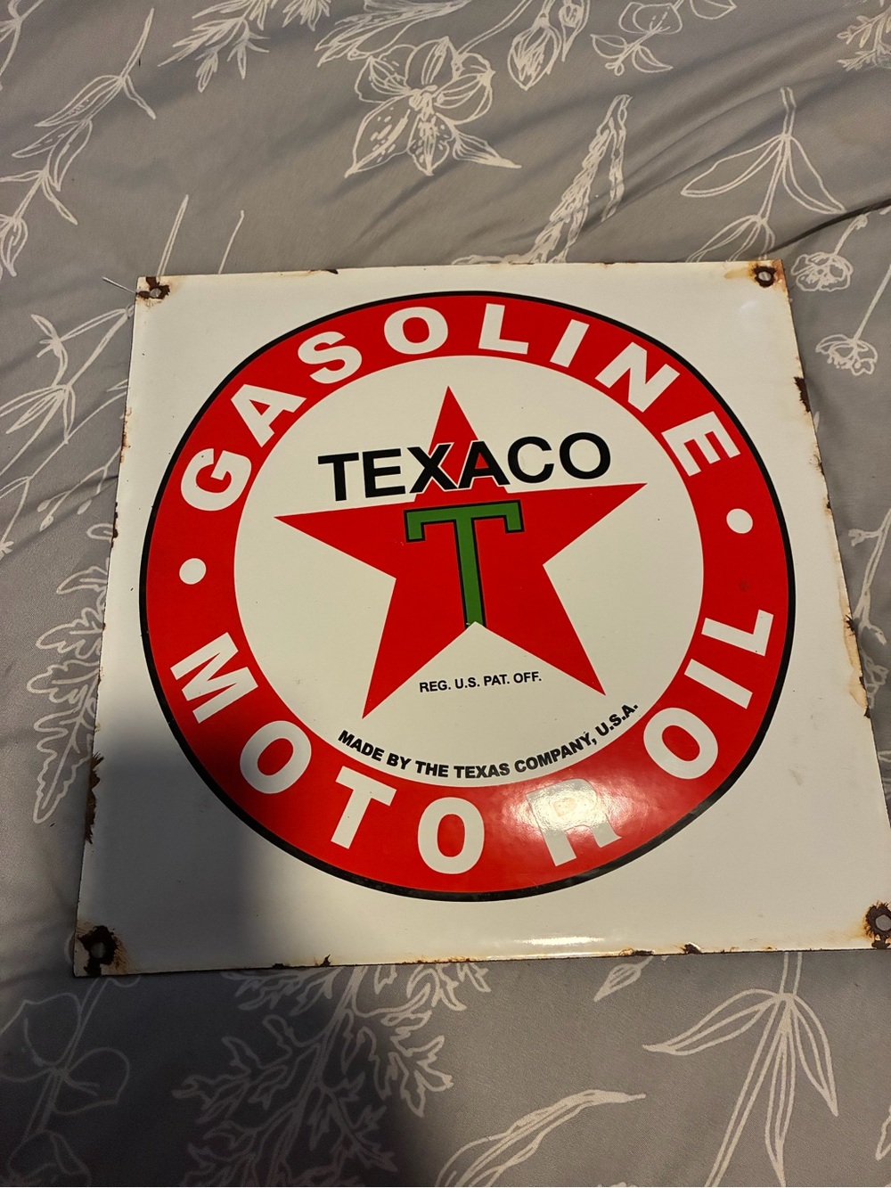 Texaco Gasoline Motor Oil Metal Sign - Red & White